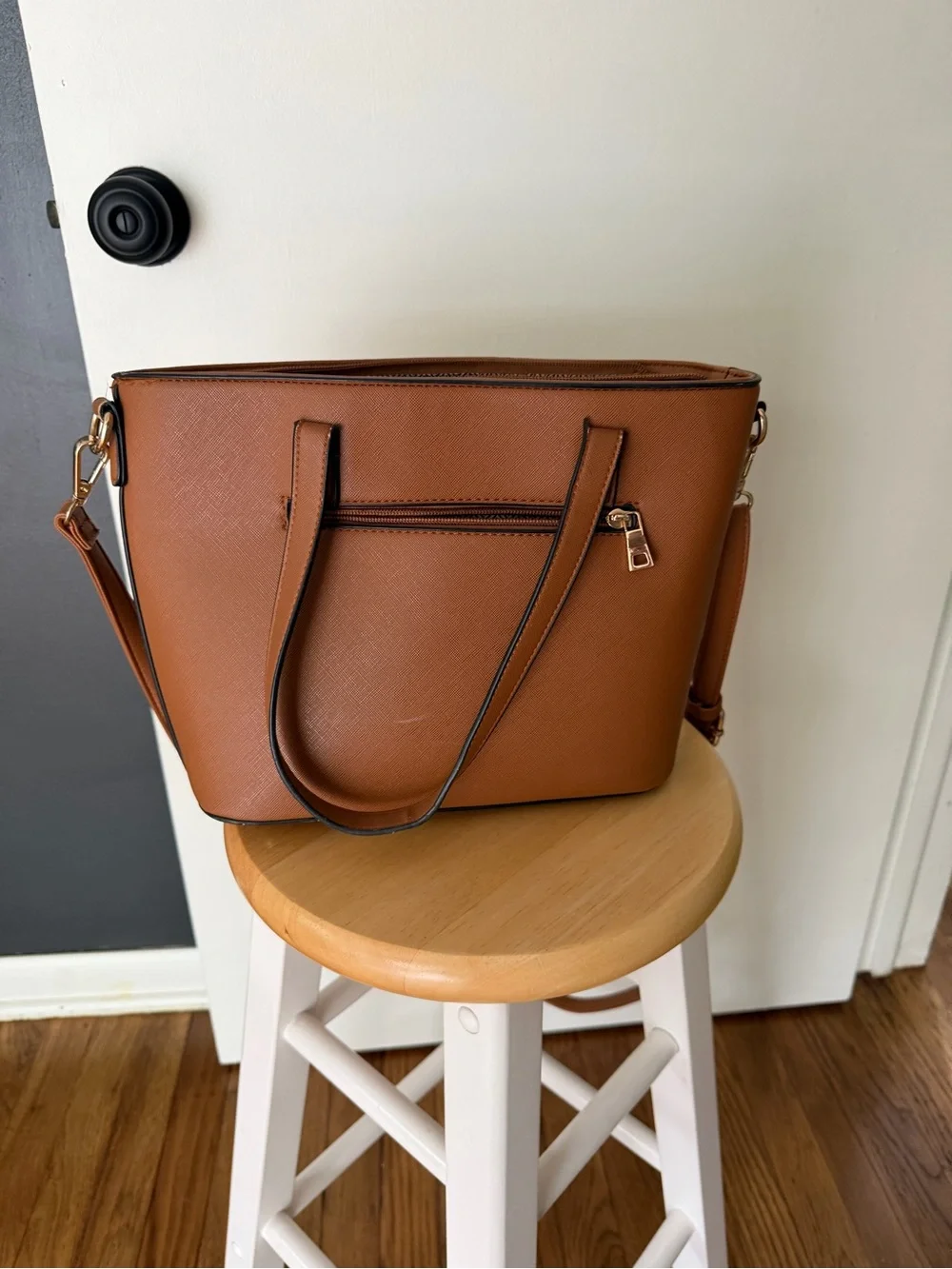 Amazon Women’s Crossbody Tote in Cognac Brown with Gold Hardware